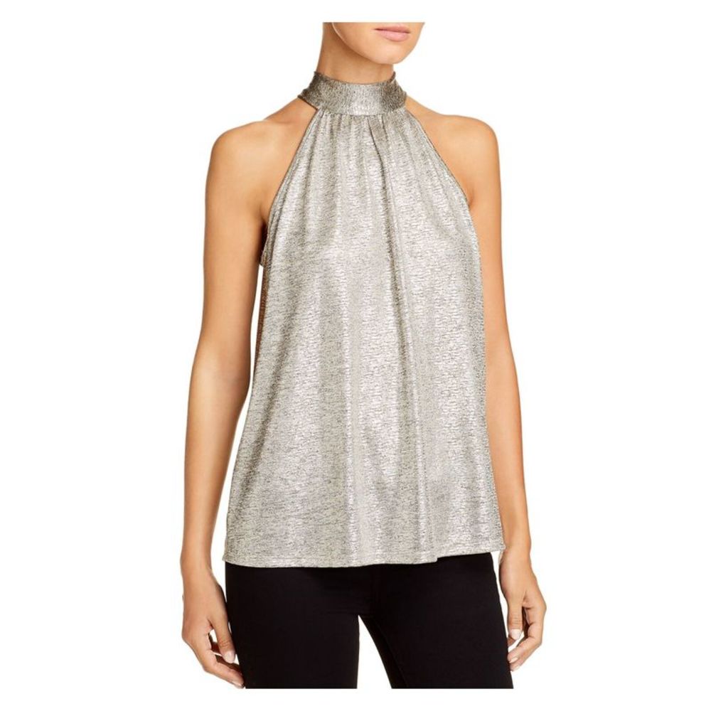 K & C Womens Silver Metallic Heather Sleeveless Tie Neck Top L